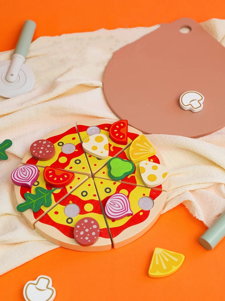 Kids Pizza Cutting Toy Montessori Pretend Play Pizza Set Wooden Simulation Food Toy Todders Role Play Game Early Educational Toy