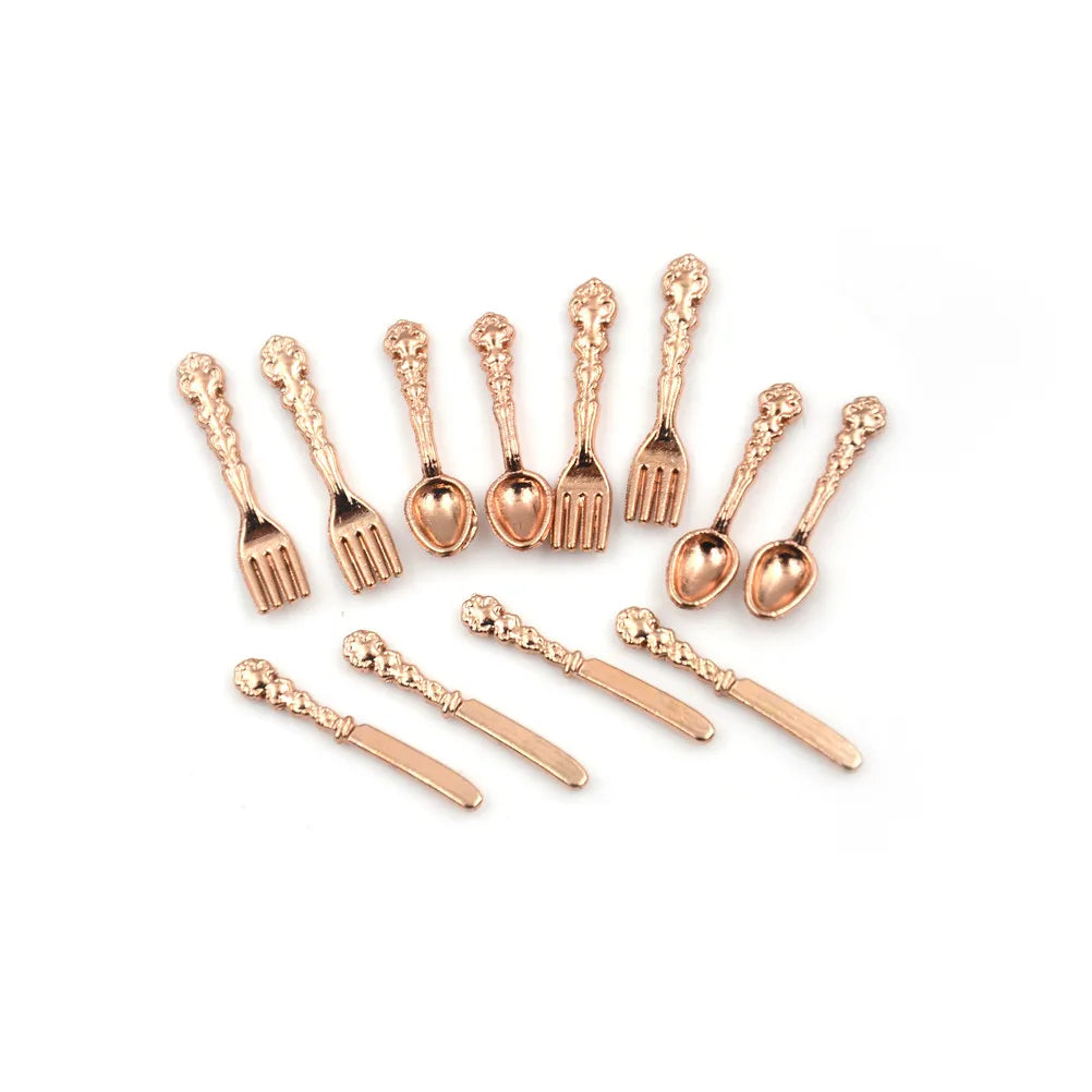 12PCS 1:12 Dollhouse Miniature Fork Knife Soup Tableware Kitchen Furniture Toys Children's toys and family utensils