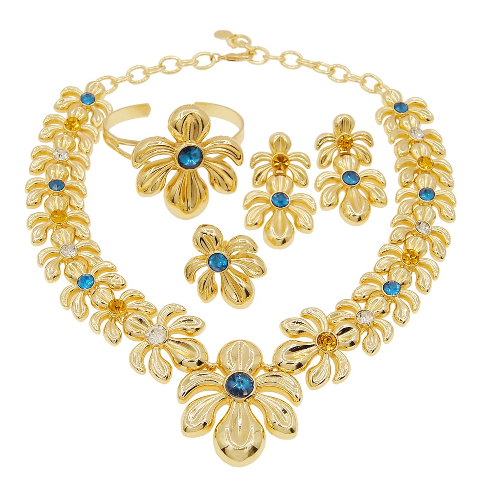 Dubai Gold Plated WomenJewelry Set Colorful Created Stone Necklace Nigerian Wedding Bijoux Gold Jewelry 24k Original