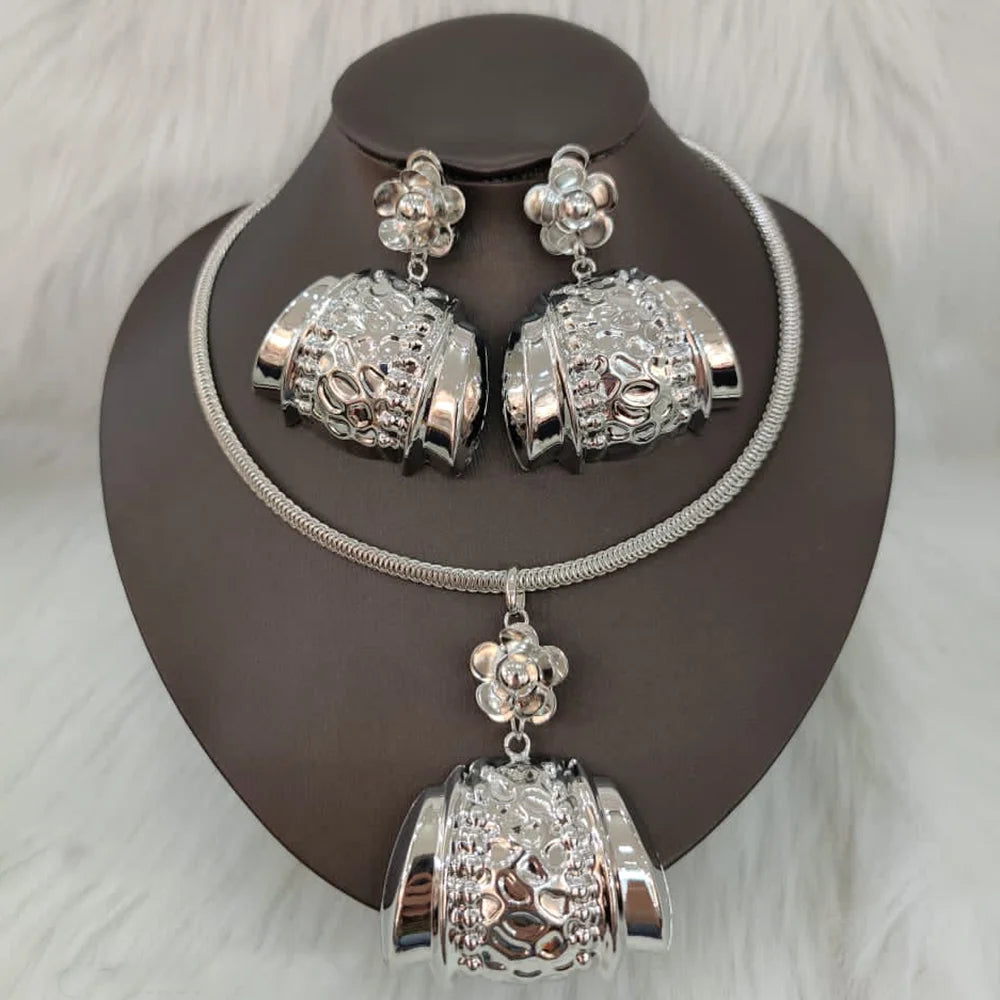 African Women Jewelry Set Pendant Necklace Earrings Weddings Design Bracelet Ring Jewellery Party Bridal Dubai Accessory Gift