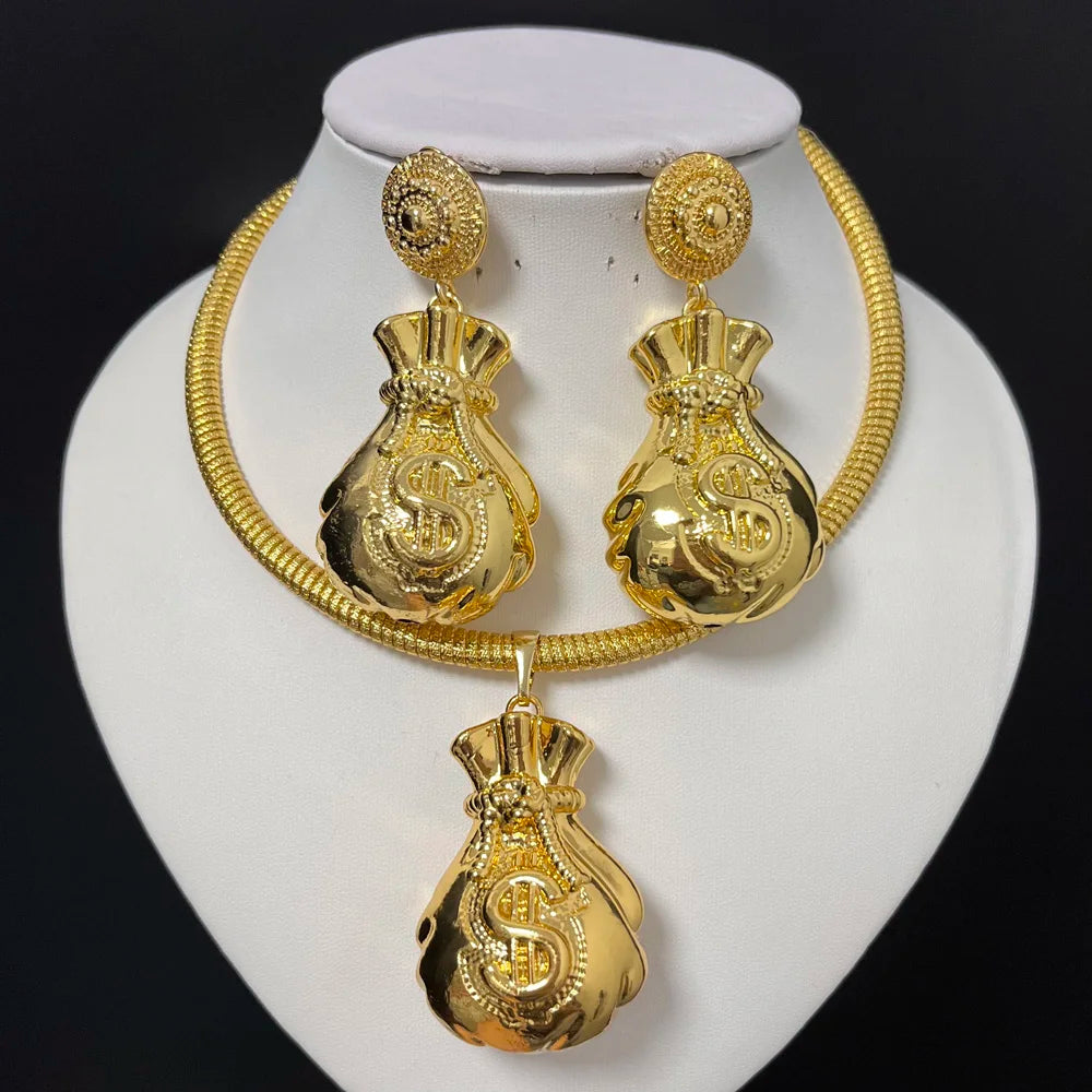 African Jewelry Set Irregular Design Hoop Earrings and Pendant 2PCS Set for Weddings Bridal Necklace Earrings Accessory