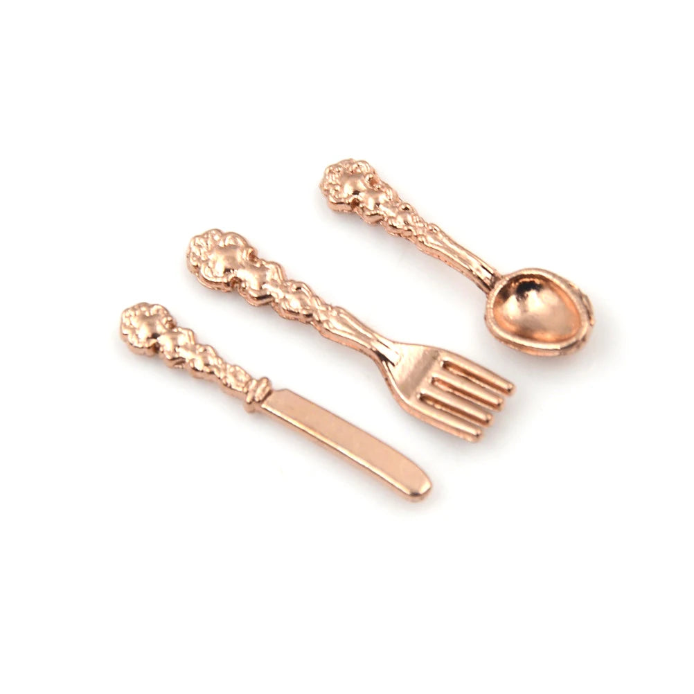 12PCS 1:12 Dollhouse Miniature Fork Knife Soup Tableware Kitchen Furniture Toys Children's toys and family utensils