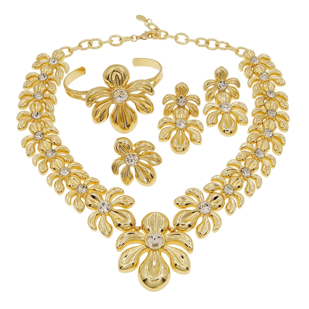 Dubai Gold Plated WomenJewelry Set Colorful Created Stone Necklace Nigerian Wedding Bijoux Gold Jewelry 24k Original