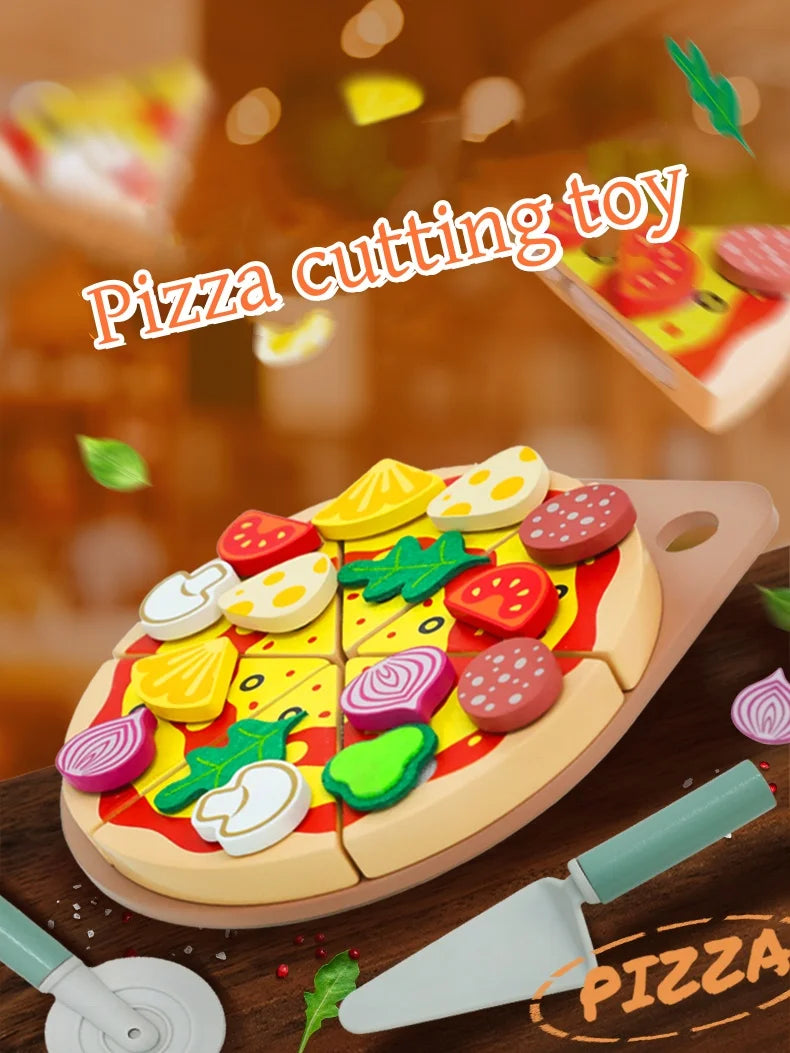 Kids Pizza Cutting Toy Montessori Pretend Play Pizza Set Wooden Simulation Food Toy Todders Role Play Game Early Educational Toy