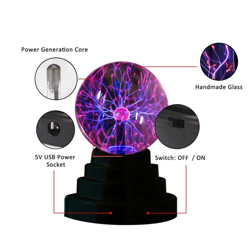 3/4/5/6/8 Inch Magic Plasma Ball Lamp LED Atmosphere Night Light Only Touch Sensitive Glass Plasma Light Bedroom Decor Kids Gift
