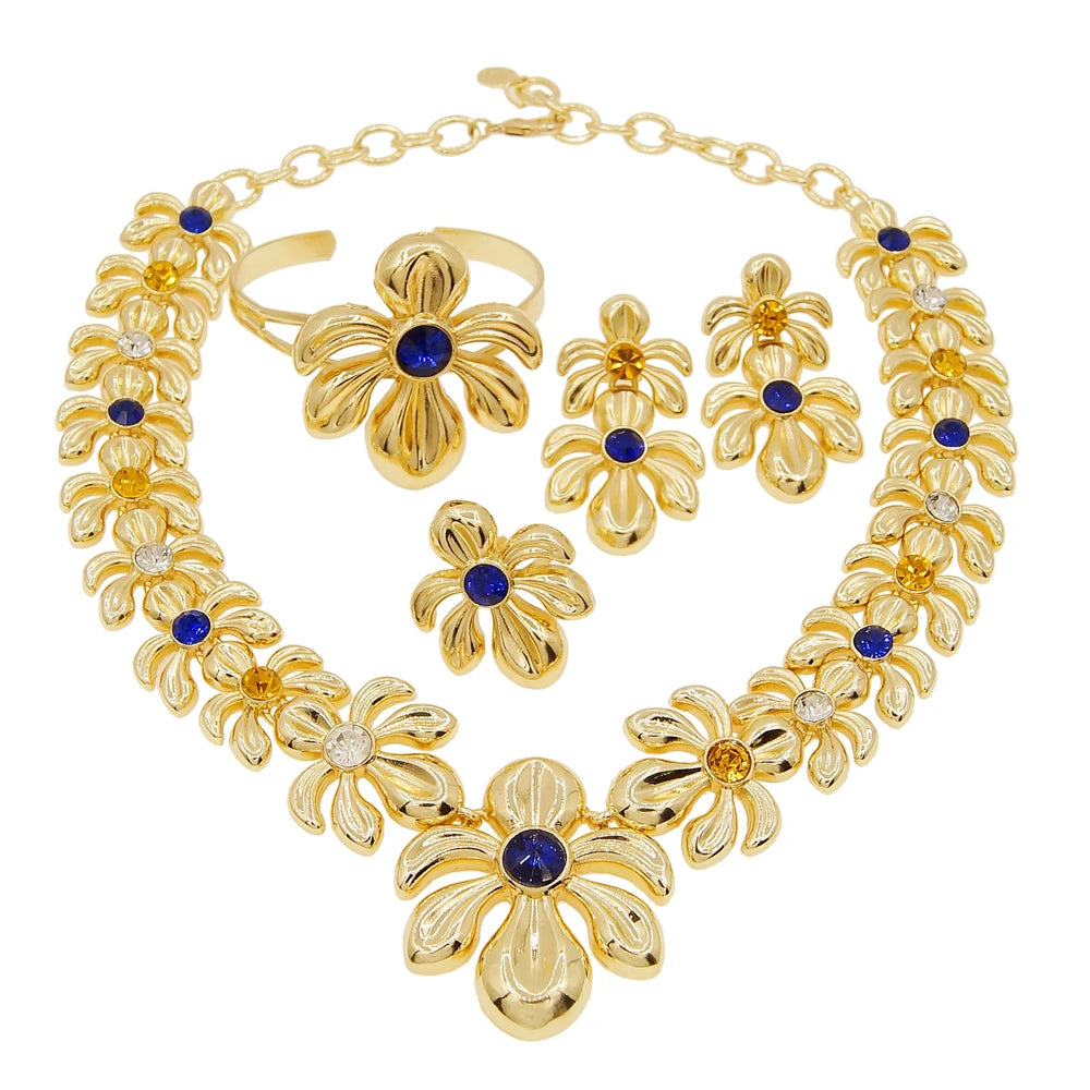 Dubai Gold Plated WomenJewelry Set Colorful Created Stone Necklace Nigerian Wedding Bijoux Gold Jewelry 24k Original