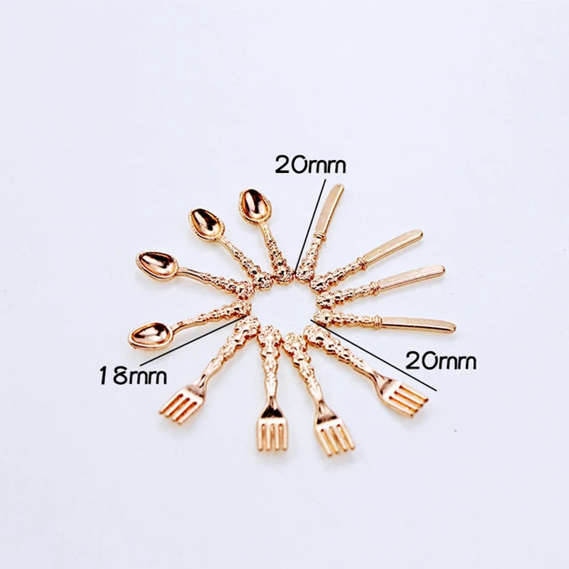 12PCS 1:12 Dollhouse Miniature Fork Knife Soup Tableware Kitchen Furniture Toys Children's toys and family utensils