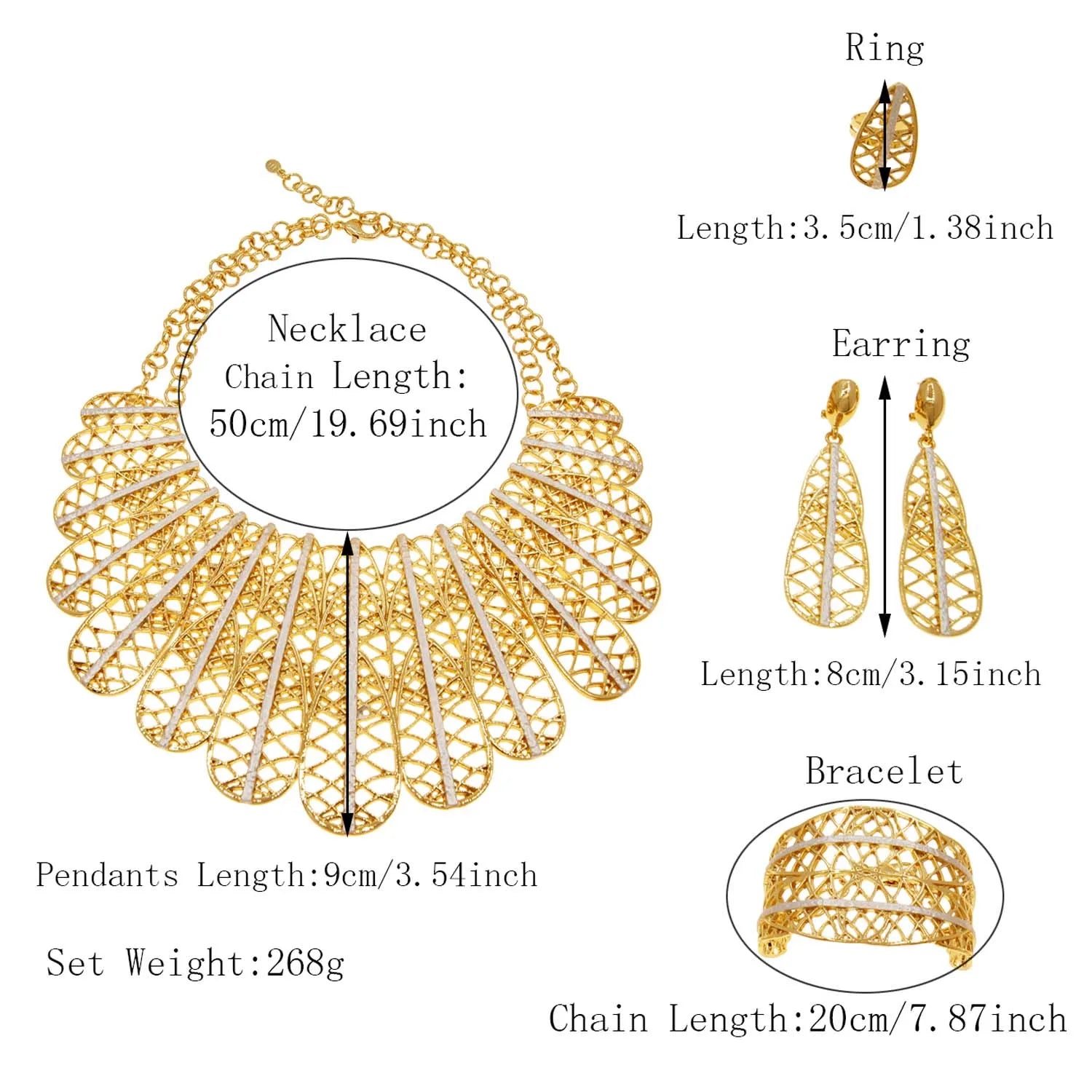Italian Jewelry Sets For Women Gold Plated Necklace Cutout Feather Designer Style Open Bracelet Earrings Dinner Party Bijoux