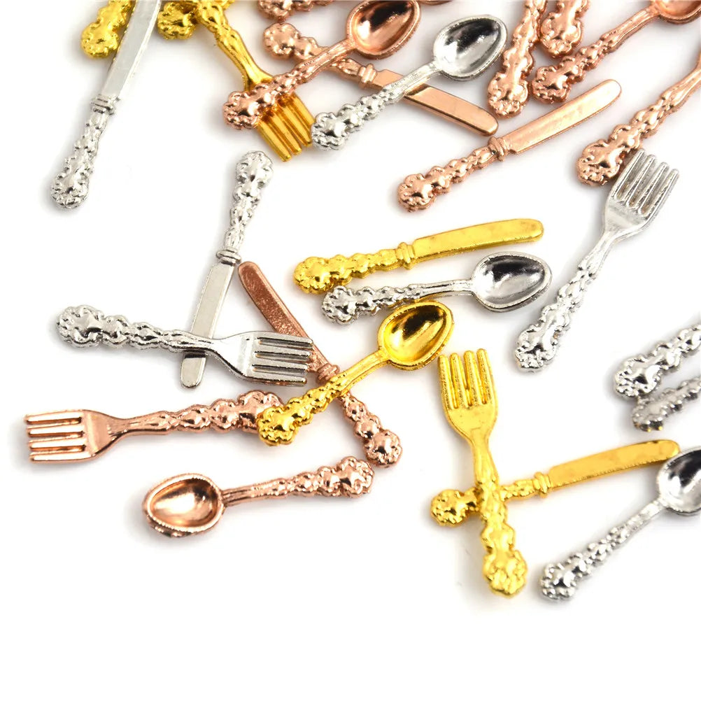 12PCS 1:12 Dollhouse Miniature Fork Knife Soup Tableware Kitchen Furniture Toys Children's toys and family utensils
