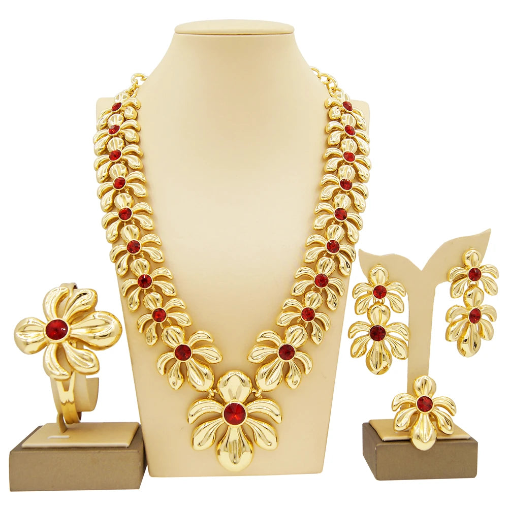 Dubai Gold Plated WomenJewelry Set Colorful Created Stone Necklace Nigerian Wedding Bijoux Gold Jewelry 24k Original