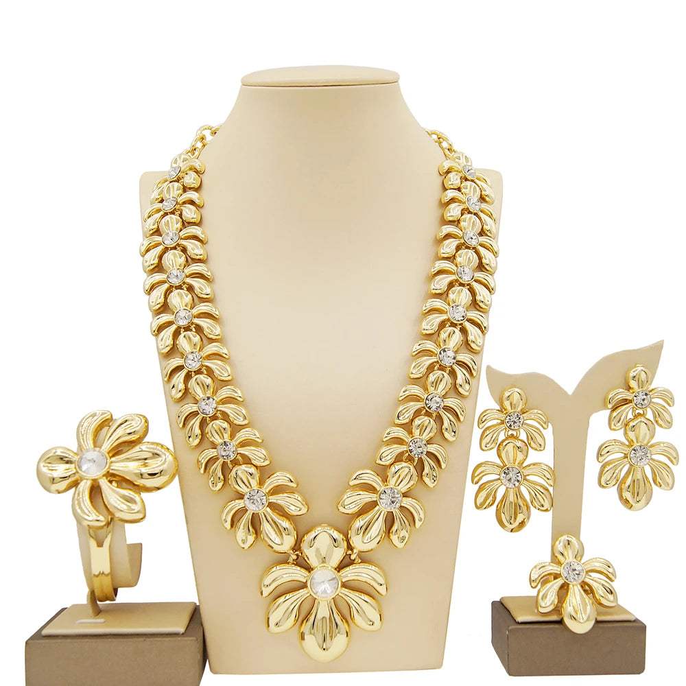 Dubai Gold Plated WomenJewelry Set Colorful Created Stone Necklace Nigerian Wedding Bijoux Gold Jewelry 24k Original