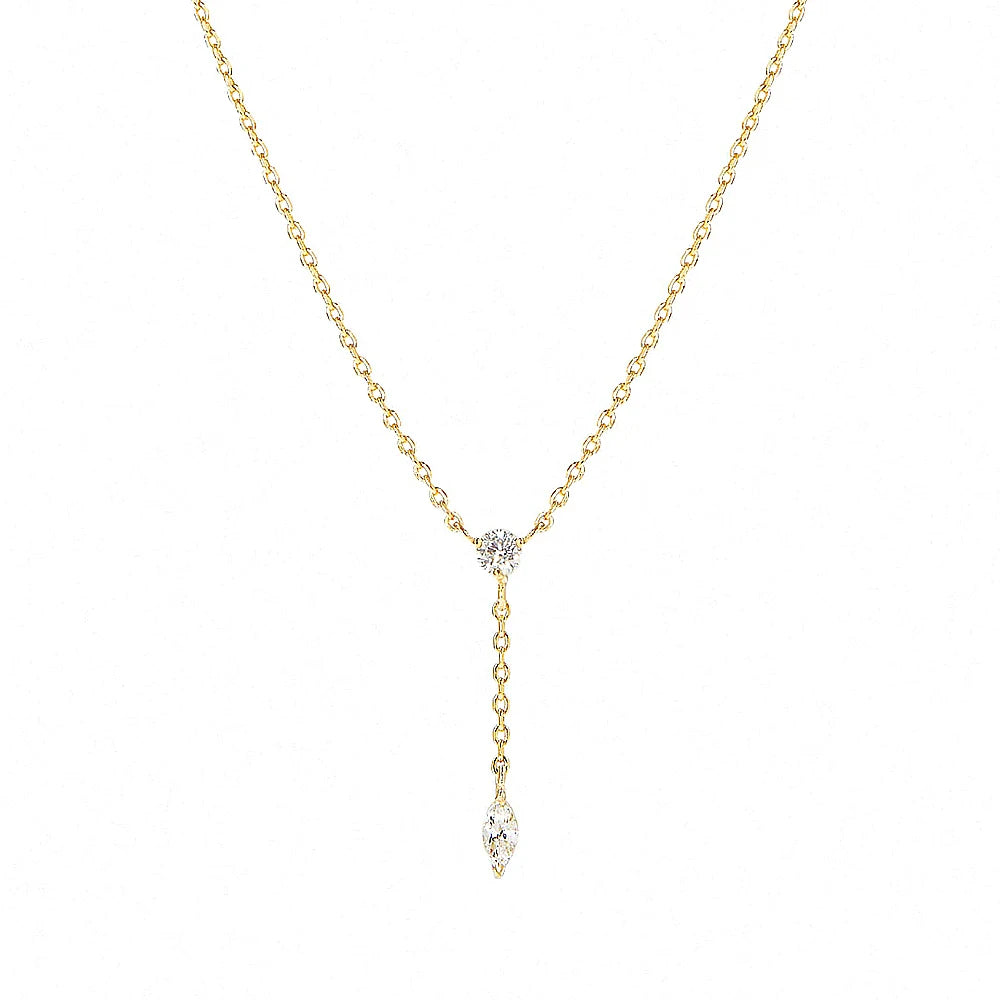 Aide 925 Sterling Silver Thin Slim Chain Necklace With Clear Zircon Pendant For Women Y Shape Clavicle Choker Wedding Jewelry