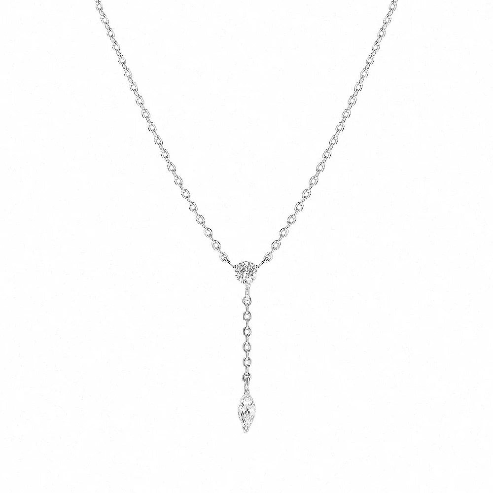 Aide 925 Sterling Silver Thin Slim Chain Necklace With Clear Zircon Pendant For Women Y Shape Clavicle Choker Wedding Jewelry
