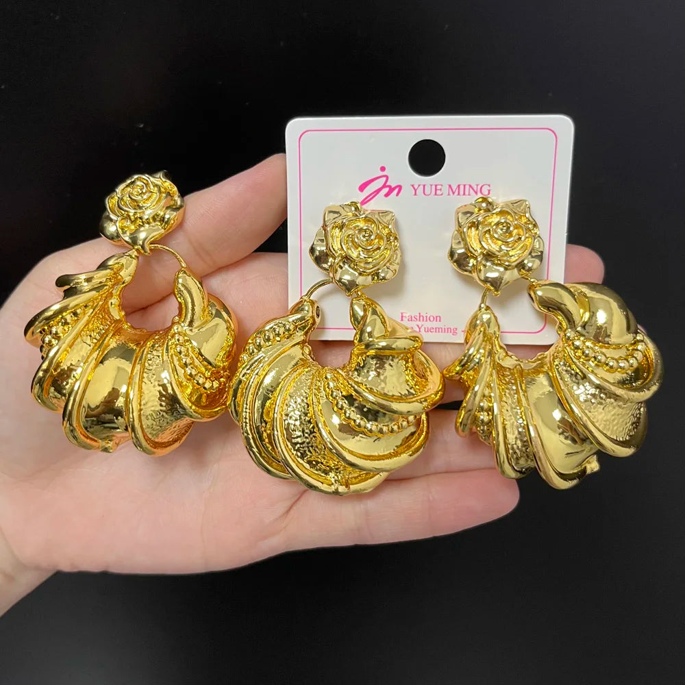 African Jewelry Set Irregular Design Hoop Earrings and Pendant 2PCS Set for Weddings Bridal Necklace Earrings Accessory