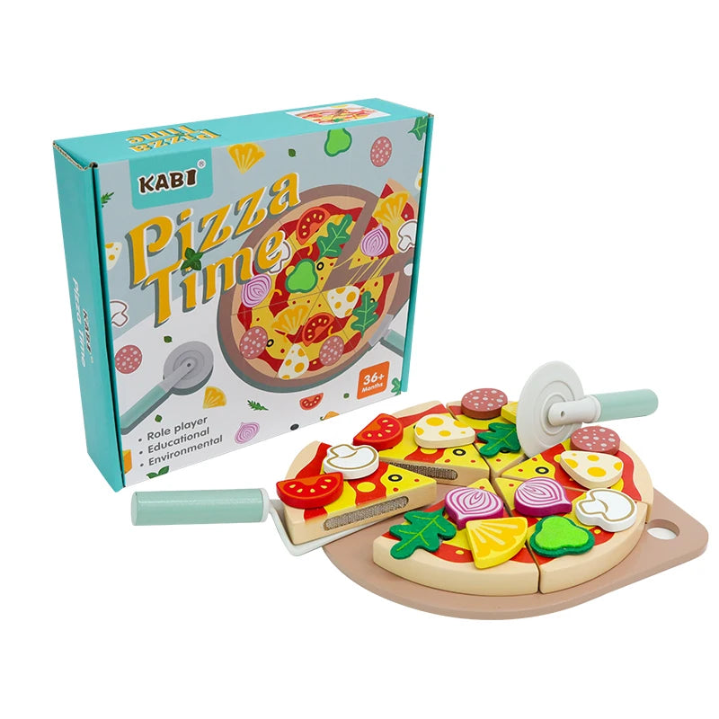 Kids Pizza Cutting Toy Montessori Pretend Play Pizza Set Wooden Simulation Food Toy Todders Role Play Game Early Educational Toy
