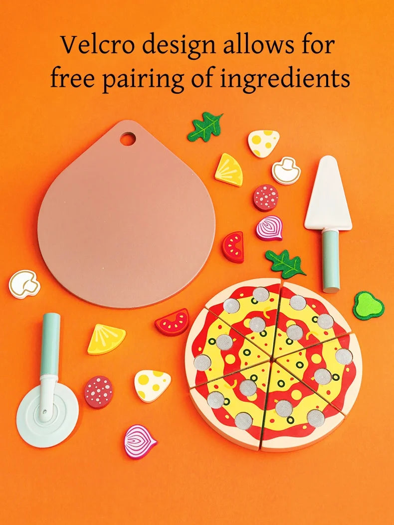 Kids Pizza Cutting Toy Montessori Pretend Play Pizza Set Wooden Simulation Food Toy Todders Role Play Game Early Educational Toy