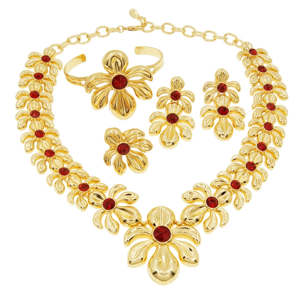 Dubai Gold Plated WomenJewelry Set Colorful Created Stone Necklace Nigerian Wedding Bijoux Gold Jewelry 24k Original