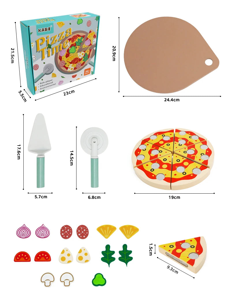 Kids Pizza Cutting Toy Montessori Pretend Play Pizza Set Wooden Simulation Food Toy Todders Role Play Game Early Educational Toy