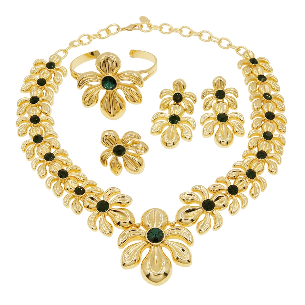Dubai Gold Plated WomenJewelry Set Colorful Created Stone Necklace Nigerian Wedding Bijoux Gold Jewelry 24k Original