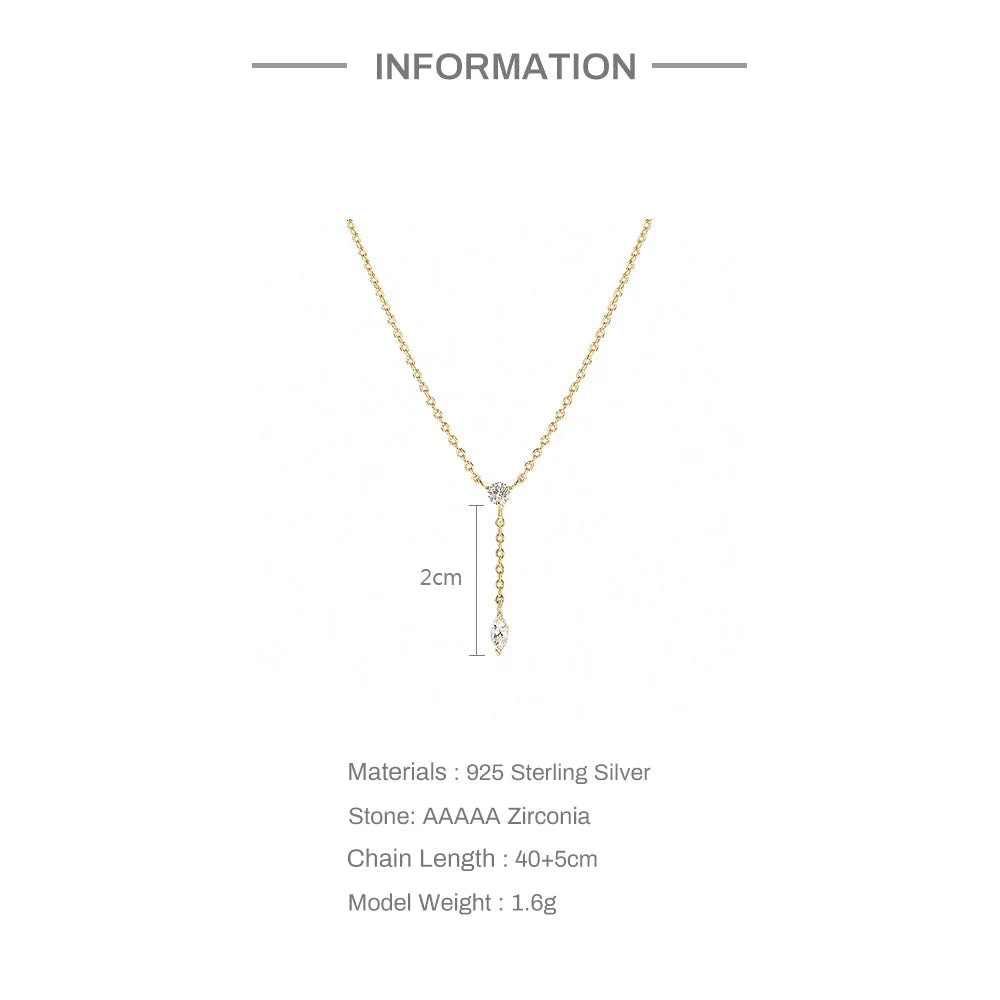 Aide 925 Sterling Silver Thin Slim Chain Necklace With Clear Zircon Pendant For Women Y Shape Clavicle Choker Wedding Jewelry