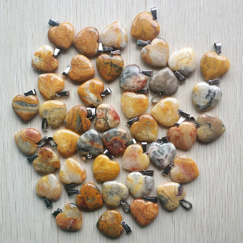 Wholesale 50pcs/lot Assorted Heart Natural Stone Charms Fashion Pendants 20mm for Jewelry Accessories Making Good Quality