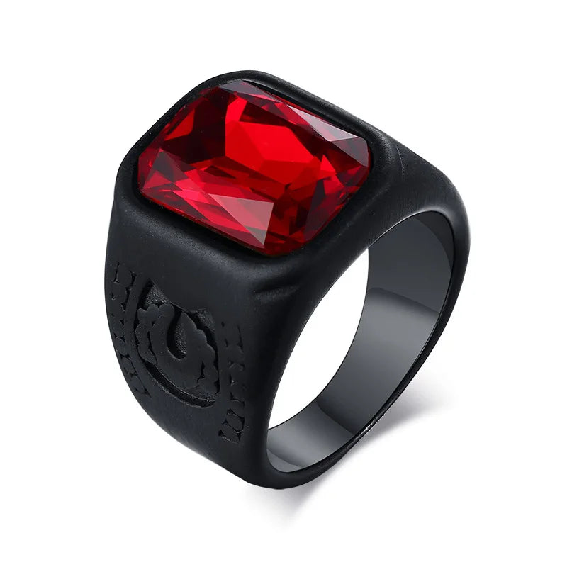 Vnox Gothic Punk Rings for Men Signet Rings Round Square Top Stamp Finger Band Chunky Boys Teens Rock Jewelry Fraternal Rings