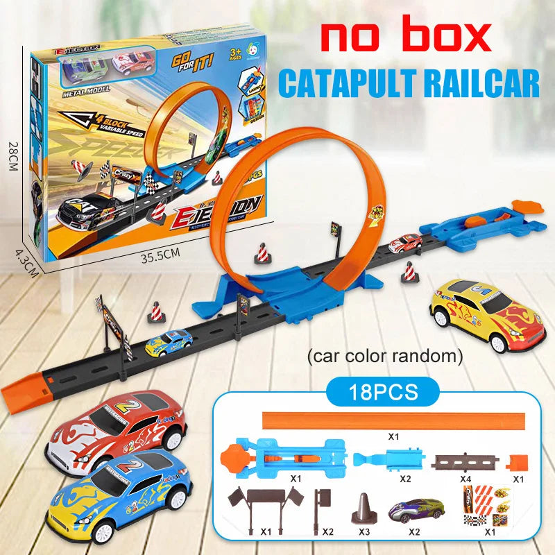 Stunt Speed Double Car Wheels Model Toys For Kids Racing Track Diy Assembled Rail Kits Educational Interactive Boy Children Toy