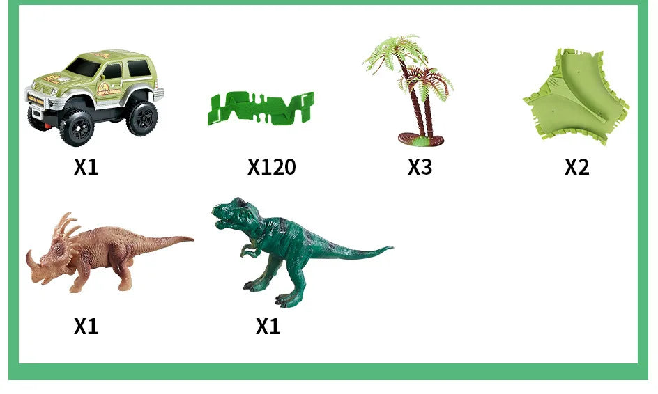 Dinosaur Themed Plastic Racing Track Set Bend Flexible Race Track with Electronic Car Educational Toys for Children