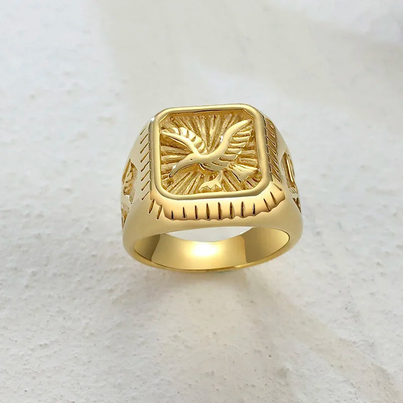 Vnox Gothic Punk Rings for Men Signet Rings Round Square Top Stamp Finger Band Chunky Boys Teens Rock Jewelry Fraternal Rings