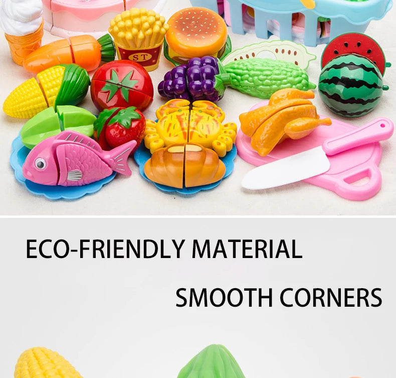 Cutting Play Food Toy for Kids Kitchen Pretend Fruit & Vegetables Accessories Educational Toy Food Kit for Toddler Children Gift