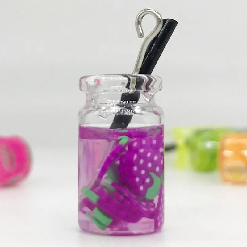 8pcs Dollhouse Miniature Food Mini Resin Fruit Bottle Simulation Drinks Model Toys Fruit Drink Play Dollhouse Dolls Accessories