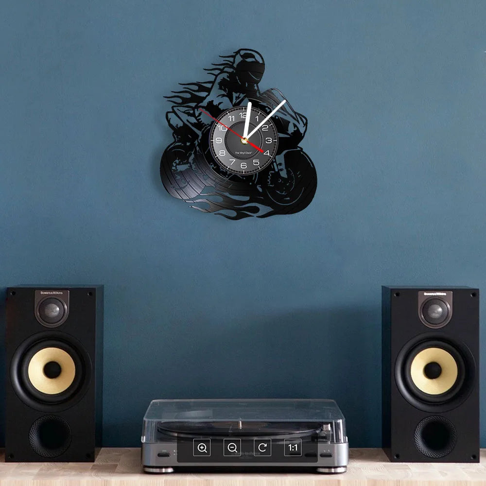 Professional Motorcyclist Vinyl Record Wall Clock Extreme Freestyle Motorcycle Home Decor Room Dirt Bike Risky Rider Watch Gifts