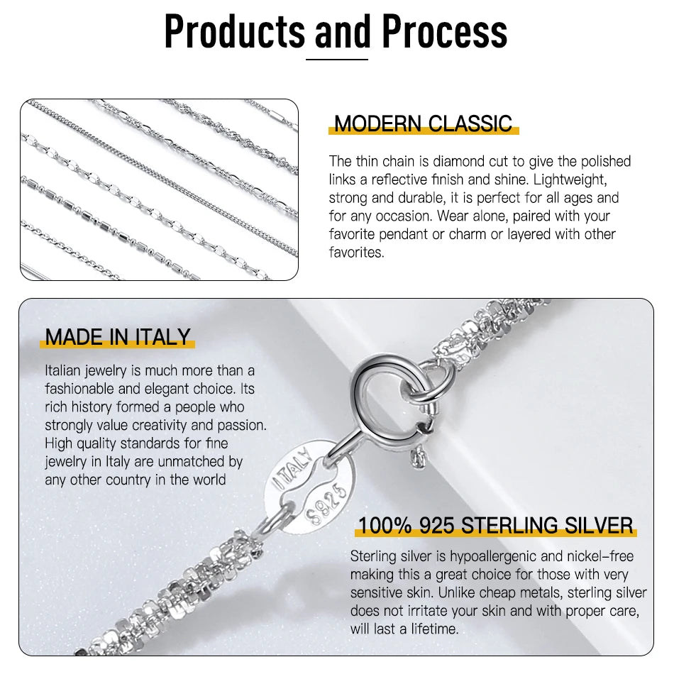 Rinntin 925 Sterling Silver Italian Handmade 1.2/1.6/2.0mm Chopin Chain Necklace for Women Fashion Basic Neck Chain Jewelry SC53