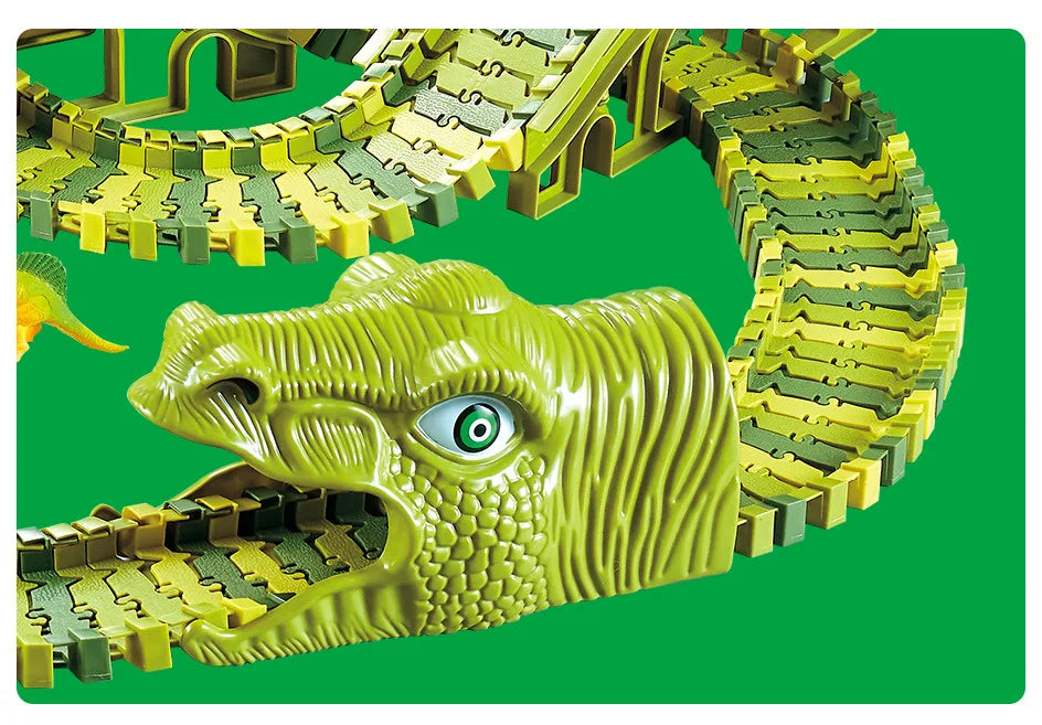 Dinosaur Themed Plastic Racing Track Set Bend Flexible Race Track with Electronic Car Educational Toys for Children