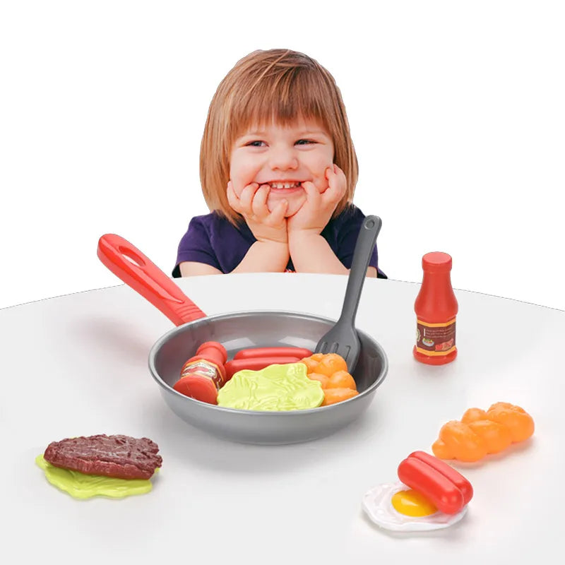 Children Kitchen Food Toys Simulation Frying Pan Vegetables Steak Bread Hot Dog Omelette Play Toy Set for Kids Girls Education