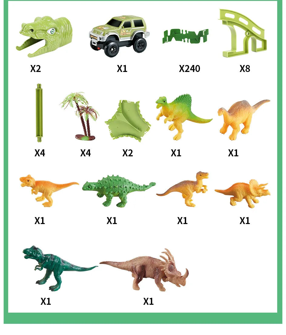 Dinosaur Themed Plastic Racing Track Set Bend Flexible Race Track with Electronic Car Educational Toys for Children