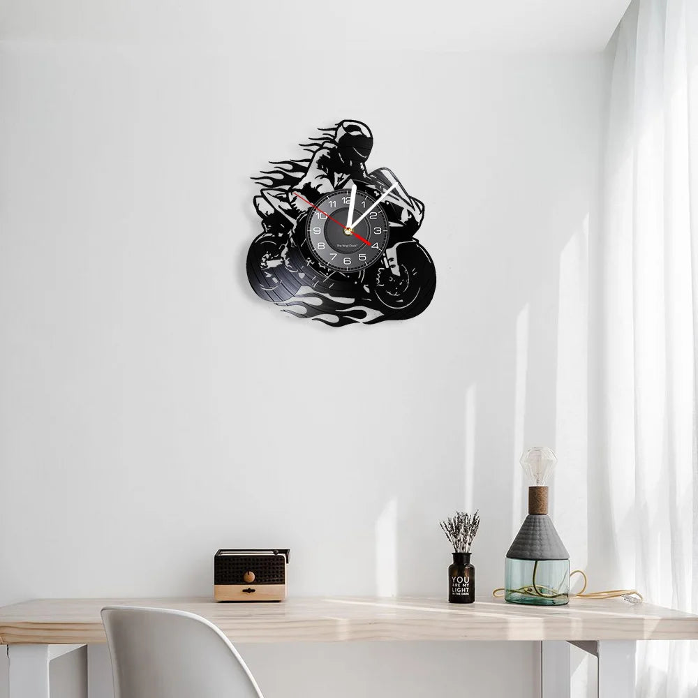 Professional Motorcyclist Vinyl Record Wall Clock Extreme Freestyle Motorcycle Home Decor Room Dirt Bike Risky Rider Watch Gifts
