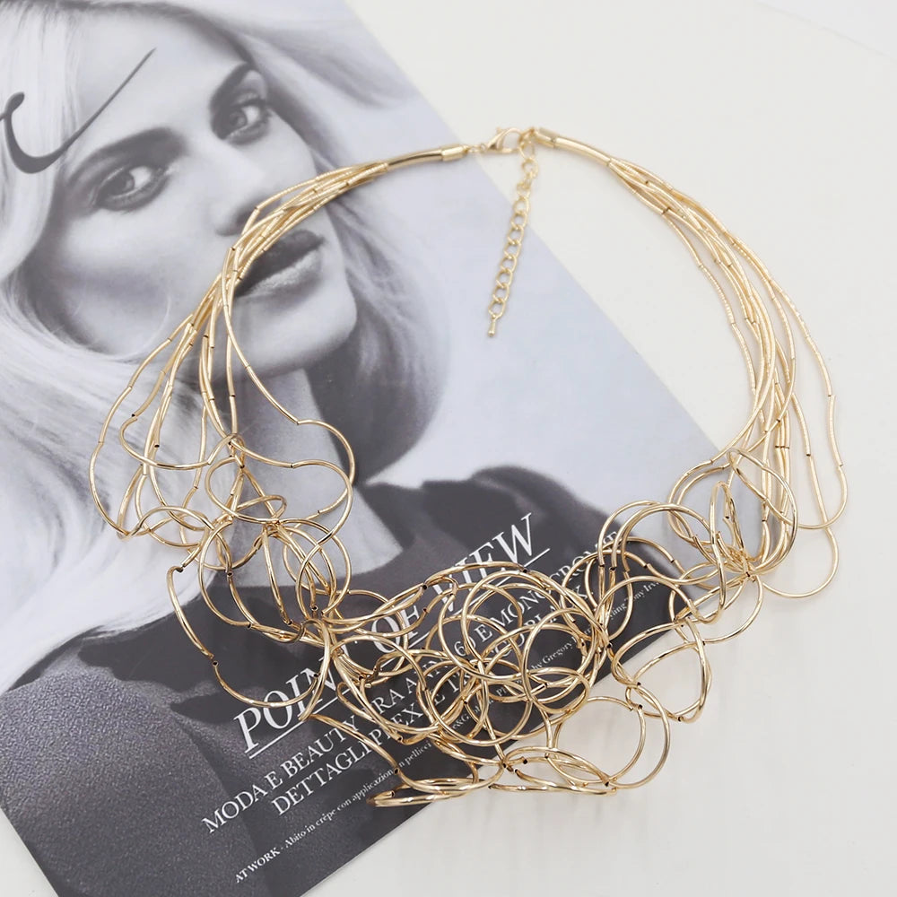 STRATHSPEY Fashion New Long Irregular Copper Tube Necklace For Women Statement Chunky Multi Lay Jewelry