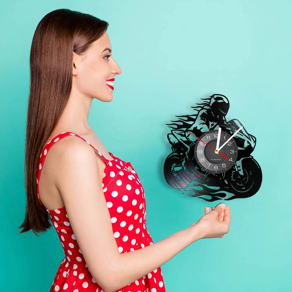 Professional Motorcyclist Vinyl Record Wall Clock Extreme Freestyle Motorcycle Home Decor Room Dirt Bike Risky Rider Watch Gifts