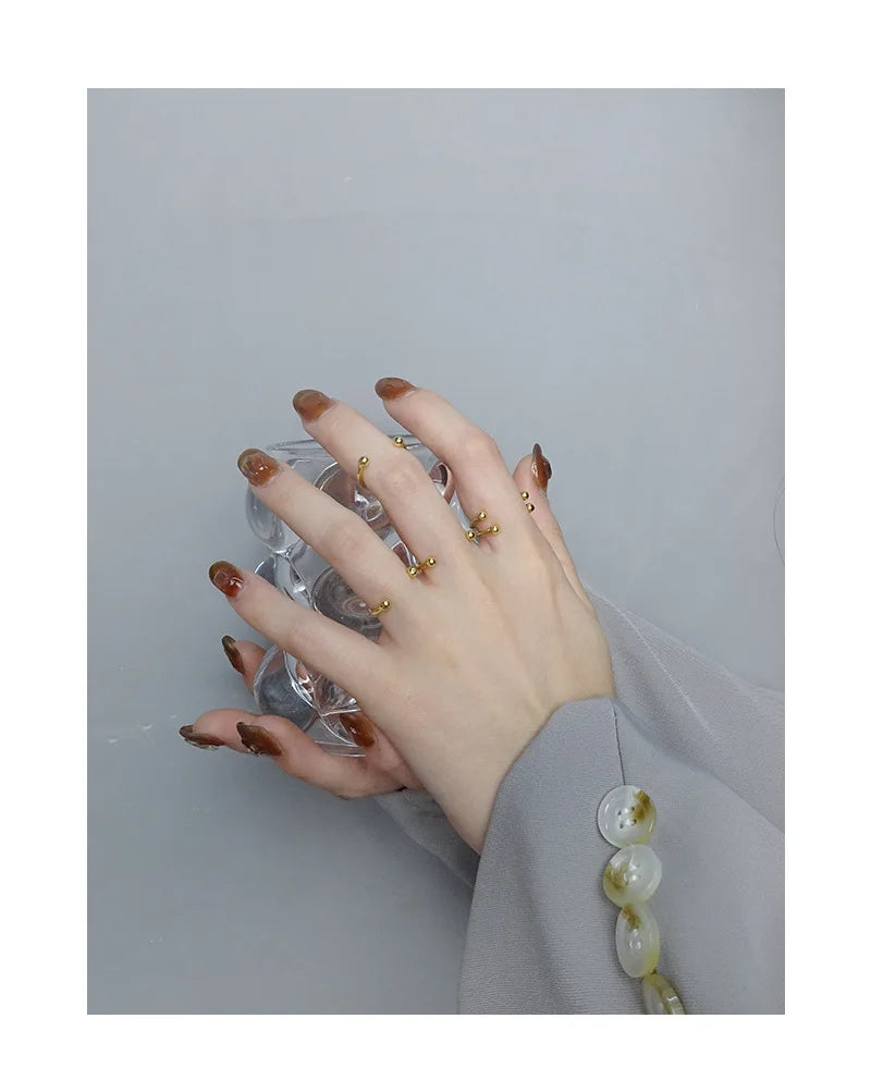F.I.N.S Minimalist S925 Sterling Silver Geometric Small Bead Open Line Ring Stacking Knuckle Adjustable Finger Rings Fine Jewels