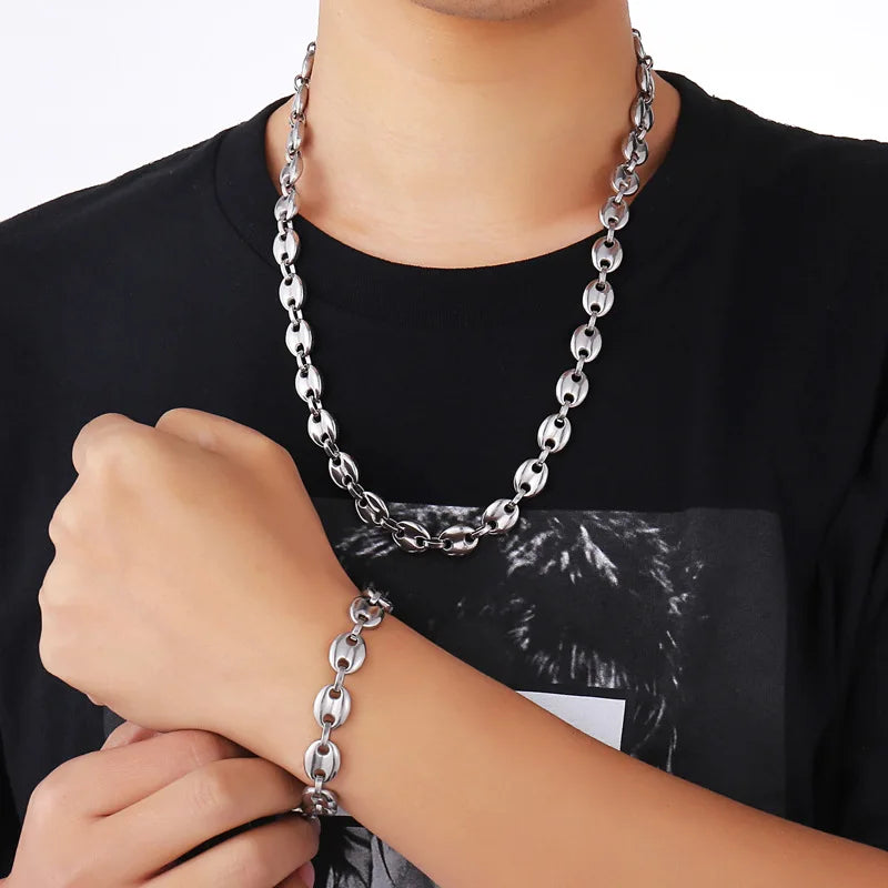 7/9/11mm 7-40" High Quality Mens Womens 316L Stainless Steel Silver Gold Color Coffee Bean Beads Chain Necklace or Bracelet