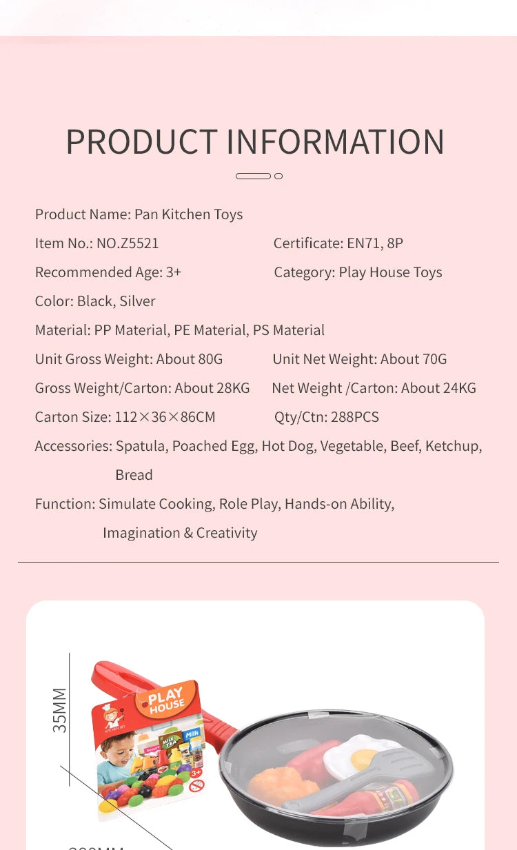 Children Kitchen Food Toys Simulation Frying Pan Vegetables Steak Bread Hot Dog Omelette Play Toy Set for Kids Girls Education