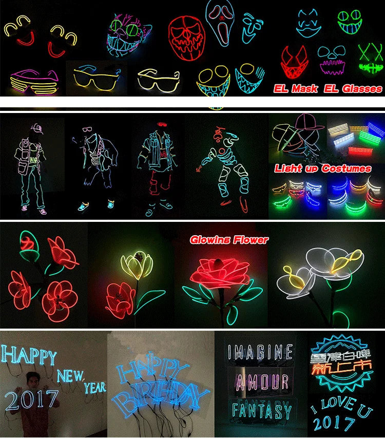 Flexible Neon Light 1M/2M/3M/5M/10M EL Wire Led Neon Dance Party Atmosphere Decor Lamp RopeTube Waterproof Multicolor Led Strip