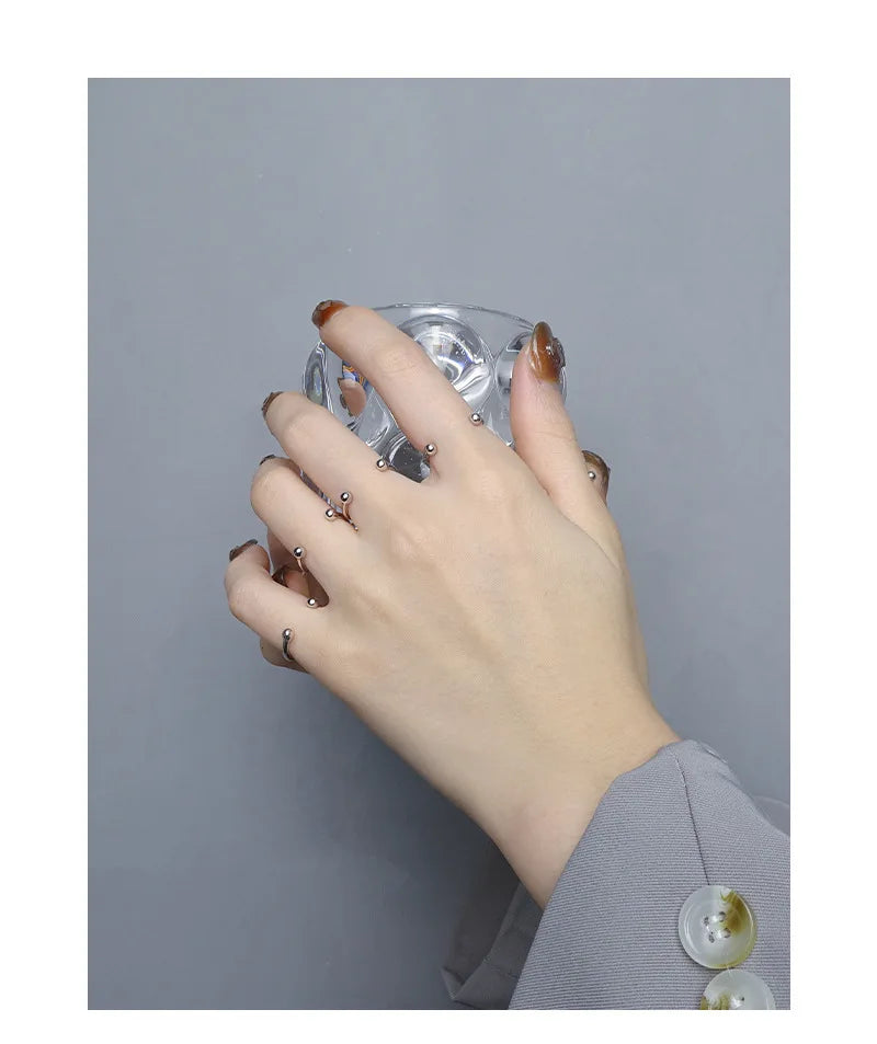 F.I.N.S Minimalist S925 Sterling Silver Geometric Small Bead Open Line Ring Stacking Knuckle Adjustable Finger Rings Fine Jewels