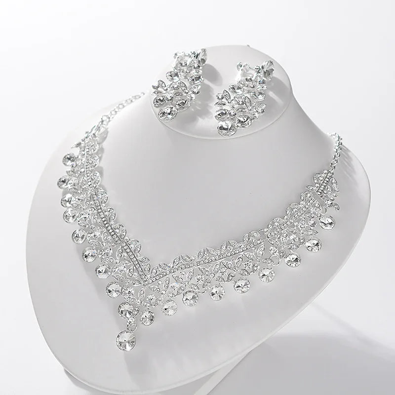 KMVEXO Luxury Heart Crystal Bridal Jewelry Sets Wedding Rhinestone Crown Tiara Earrings Choker Necklace African Bead Jewelry Set