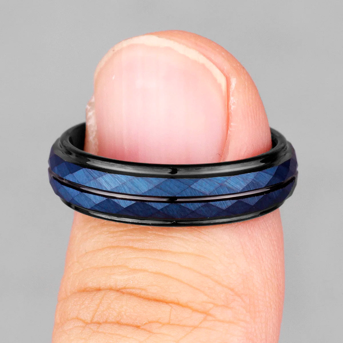 Tungsten Black Blue Rhombus Cut Mens Rings Simple Charm Luxury for Gentleman Male Boyfriend Jewelry Creativity Gift Wholesale