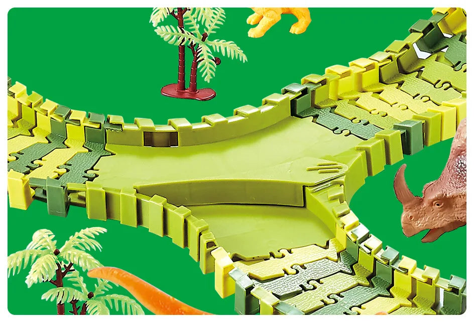 Dinosaur Themed Plastic Racing Track Set Bend Flexible Race Track with Electronic Car Educational Toys for Children