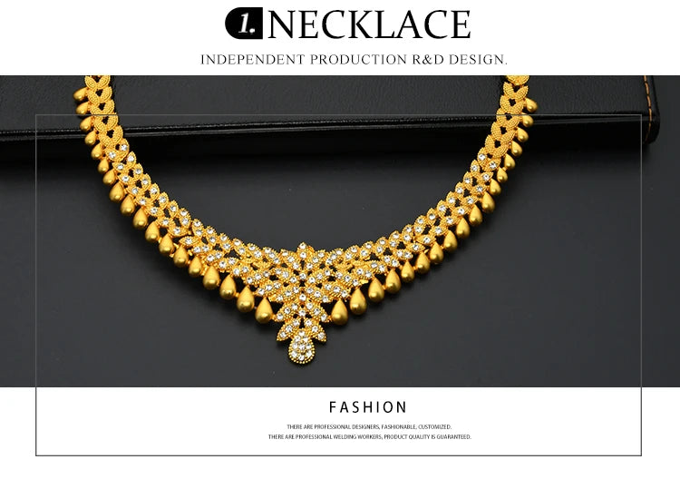 ANIID African Jewelry Set Big Necklace Dubai Ethiopian Gold Color Jewelery Earring Bracelet For Women Bridal Choker Wholesale
