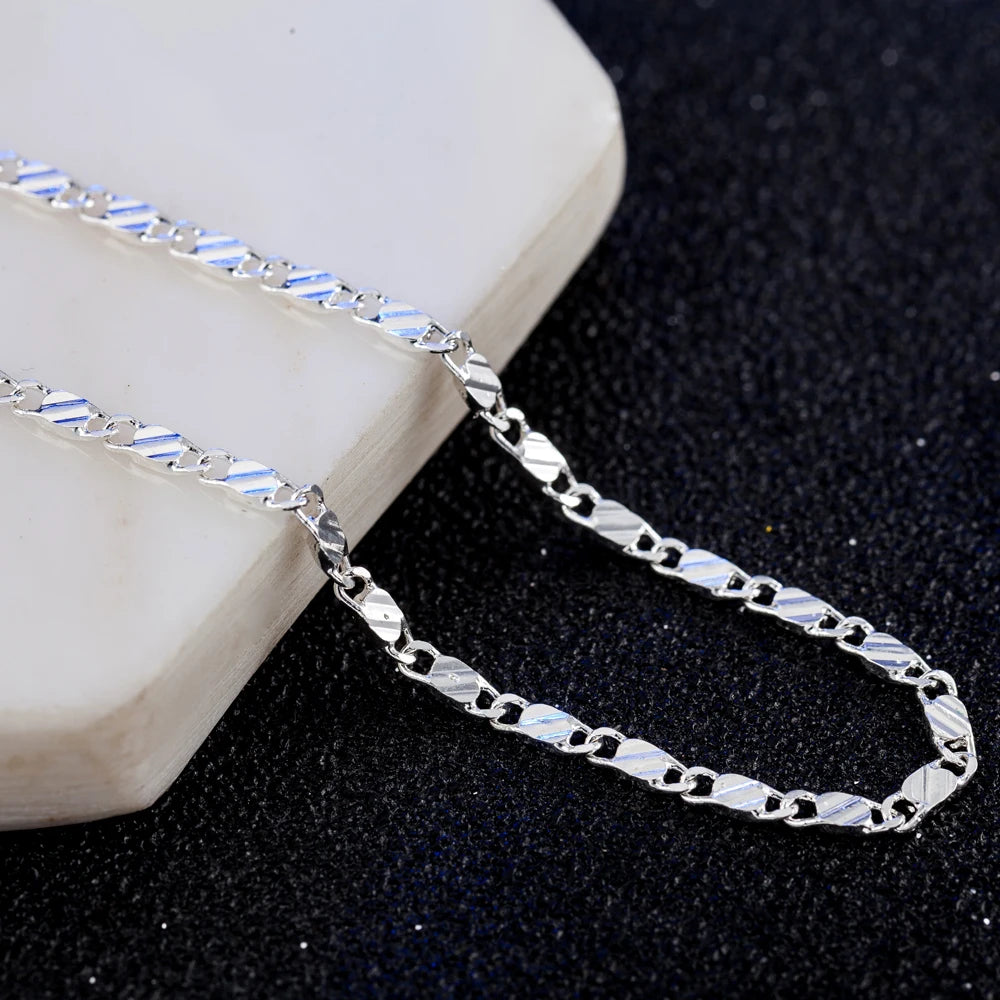 DOTEFFIL 925 Silver 16/18/20/22/24/26/28/30 Inch 2mm Charm Chain Necklace For Women Man Fashion Wedding Party Jewelry
