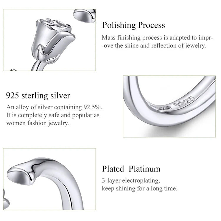 WOSTU Real 925 Sterling Silver Open Ring Finger Adjustable Size Wedding Rings For Women Engagement Fashion Silver Jewelry Gift